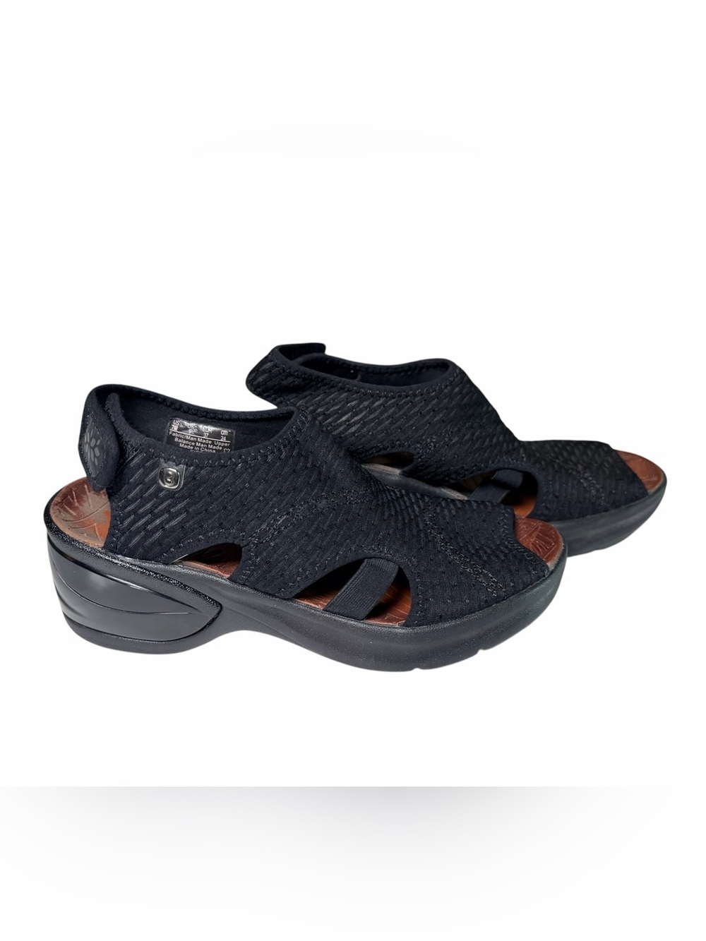 Bzees Dream Wedge Sandals Women Size 7  Black Cloud Technology Stretch Slingback